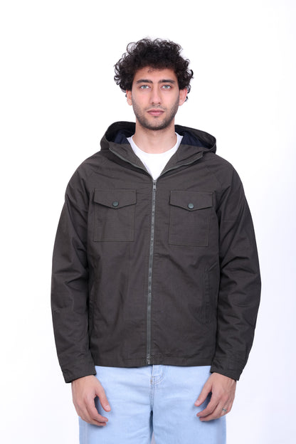 Gabardine Bomber Hoded Two Pocket Jacket 6010