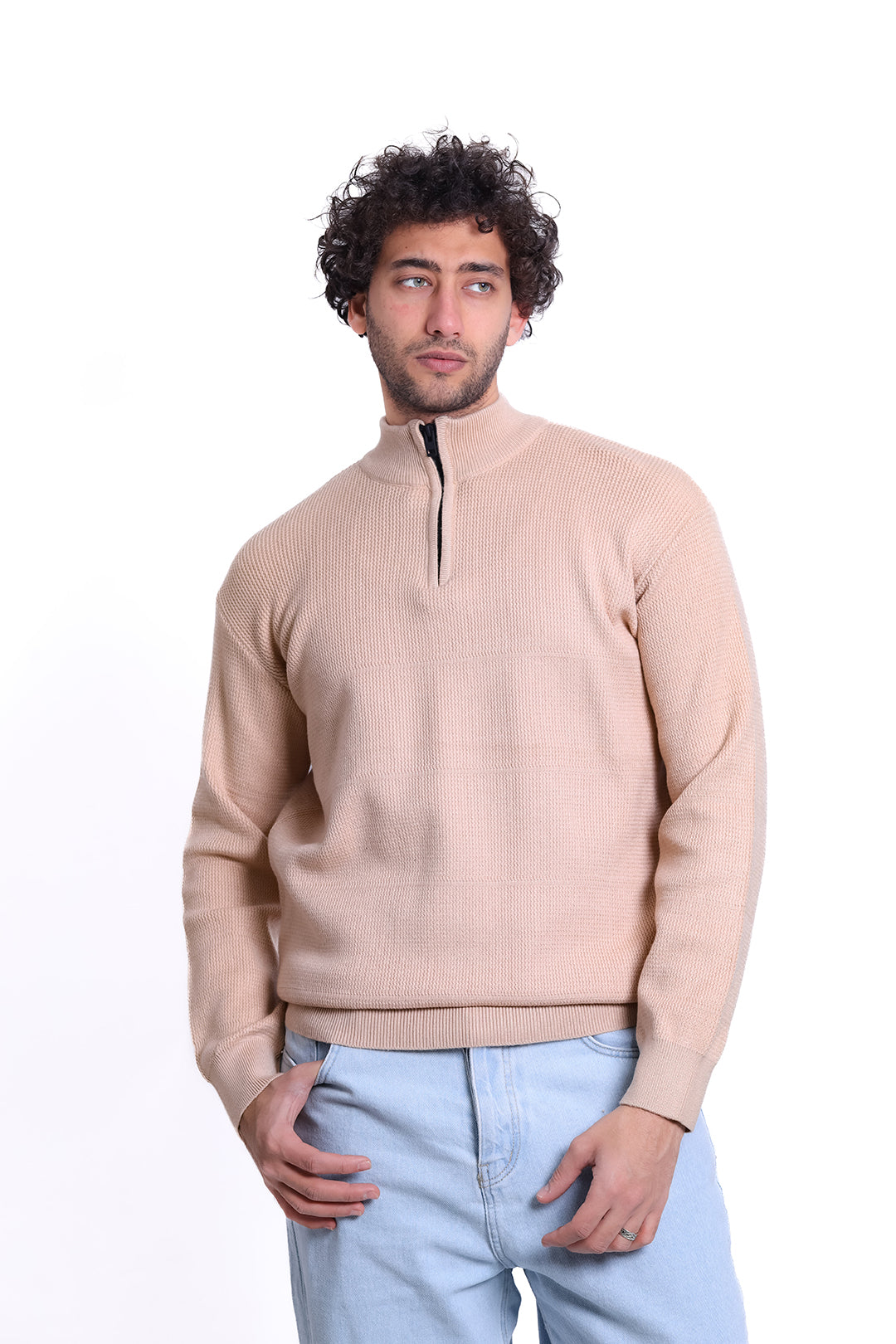 Knitwear Pullover Half Zipped Sand Basic MANS 1225
