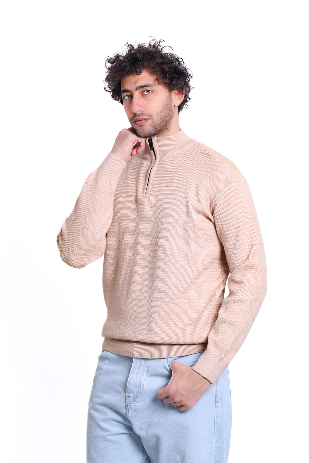Knitwear Pullover Half Zipped Sand Basic MANS 1225