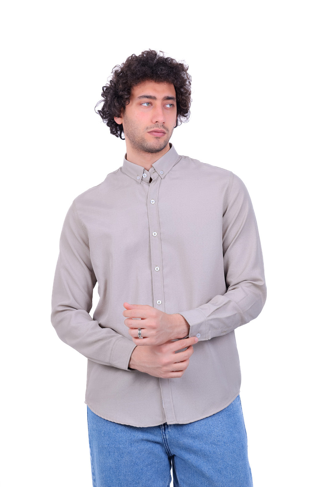 Mandarin Collar Polyester Basic Shirt