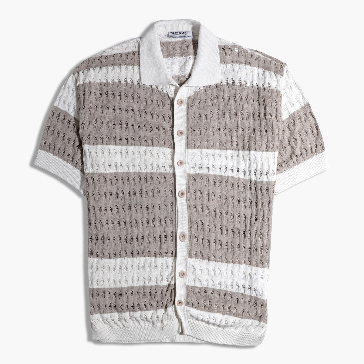 Patterned Shirt Knitwear Full Button Two Color