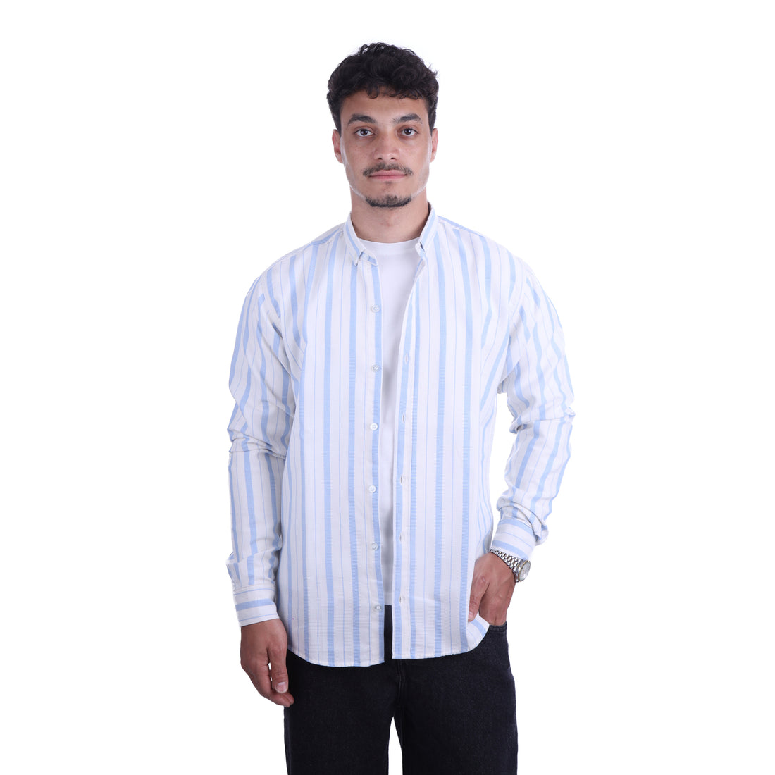 Off White Poplin Striped Line
