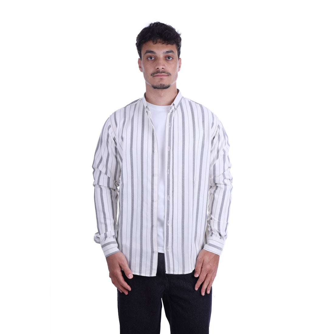 Off White Poplin Striped Line