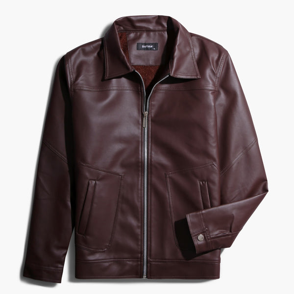 Leather Basic Collar Jacket SEH-Brown