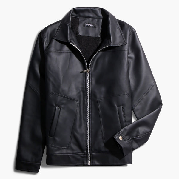 Leather Basic Collar Jacket SEH-Black