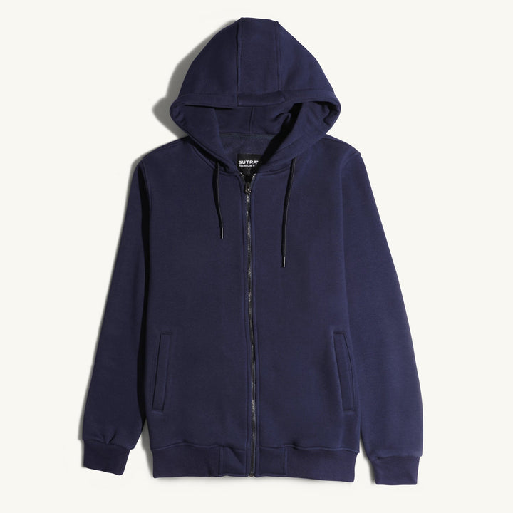 Basic Zipped Sweatshirt-23-Dark Blue