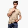 Basic Slim Fit Round T-Shirt Beige