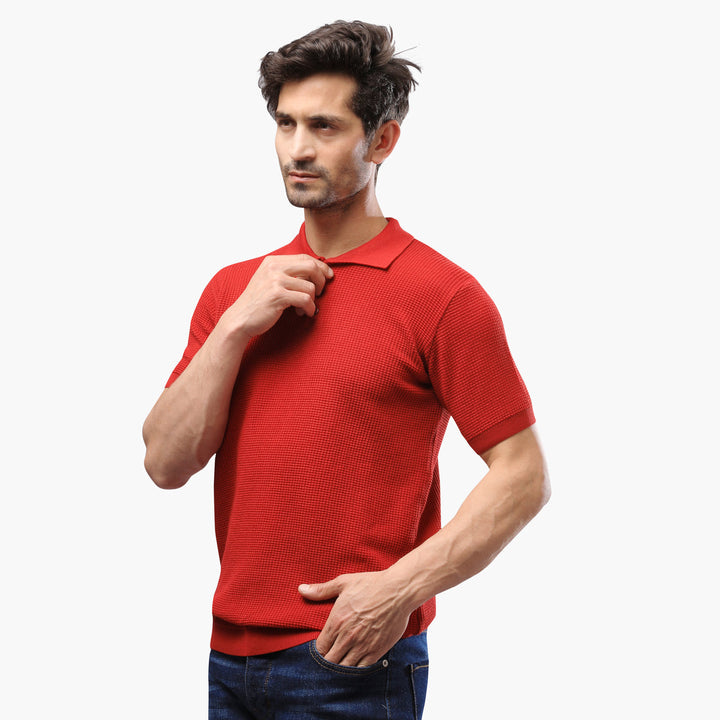 Basic-Knitwear-Polo-Red