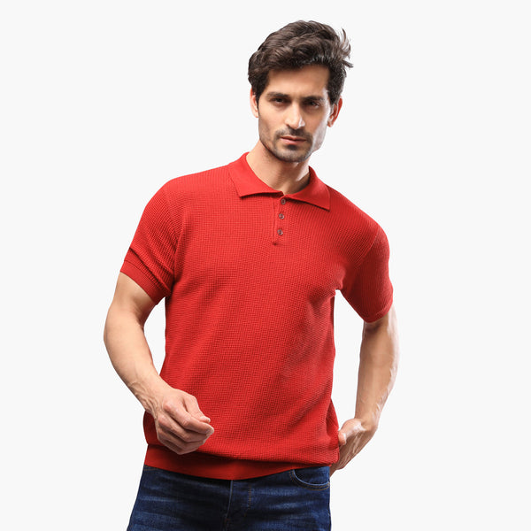Basic-Knitwear-Polo-Red